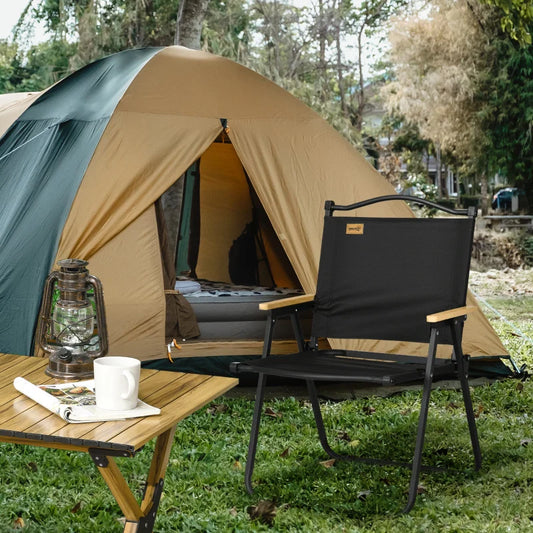 Picnic tables and camping chairs