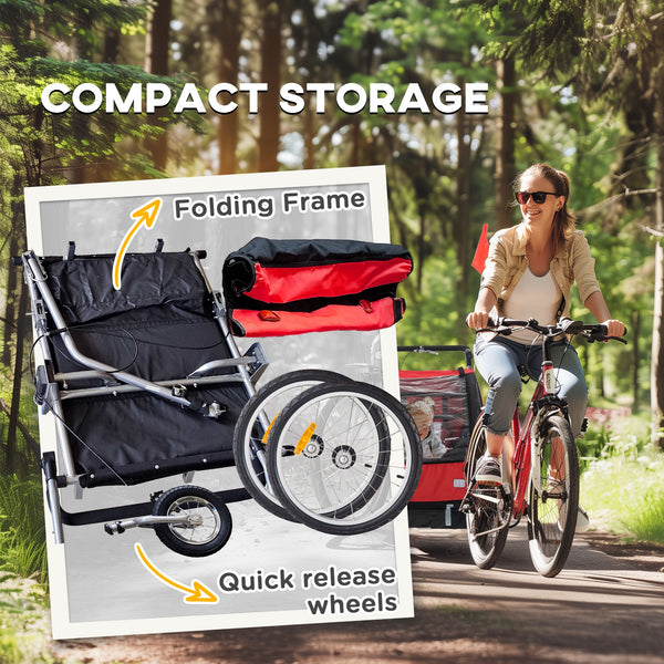 2-in-1 bicycle trailer with 5-point harness, red