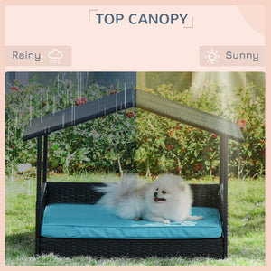 Wicker dog bed with cushion for indoor/outdoor use