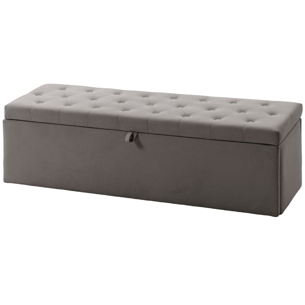 141 L storage ottoman bench, tufted velvet seat and lift-top lid – Gray