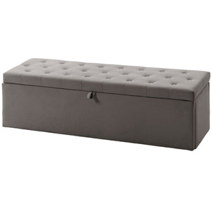 141 L storage ottoman bench, tufted velvet seat and lift-top lid – Gray