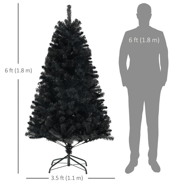 6ft Black Artificial Christmas Trees with Automatic Opening and Steel Base