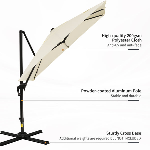 8-foot square cantilever parasol with cross base, cream white