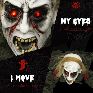 Crawling Zombie Halloween Decoration, Animated Decorative Accessory with Sound Activation and Light-Up Eyes
