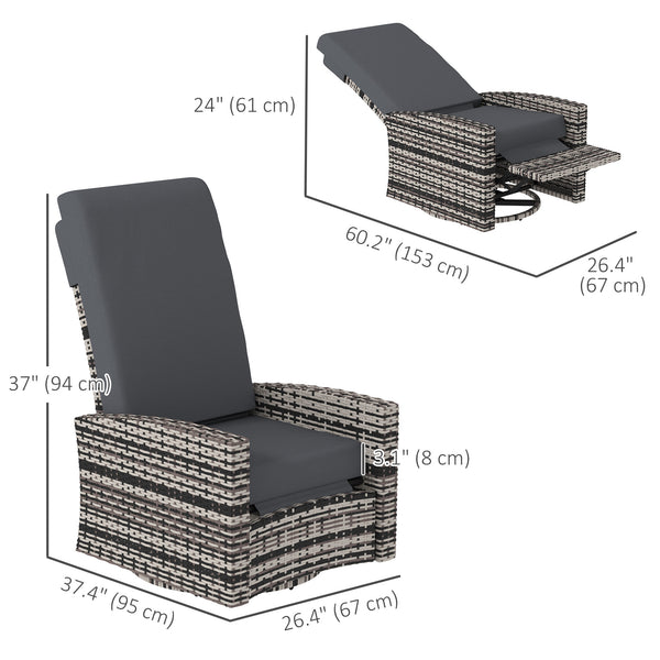 Wicker garden armchair with footrest, grey 