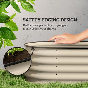 Raised galvanized steel planter with safety rim, cream white 