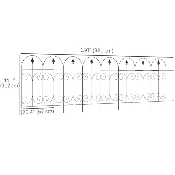 Set of 8 metal garden fence panels