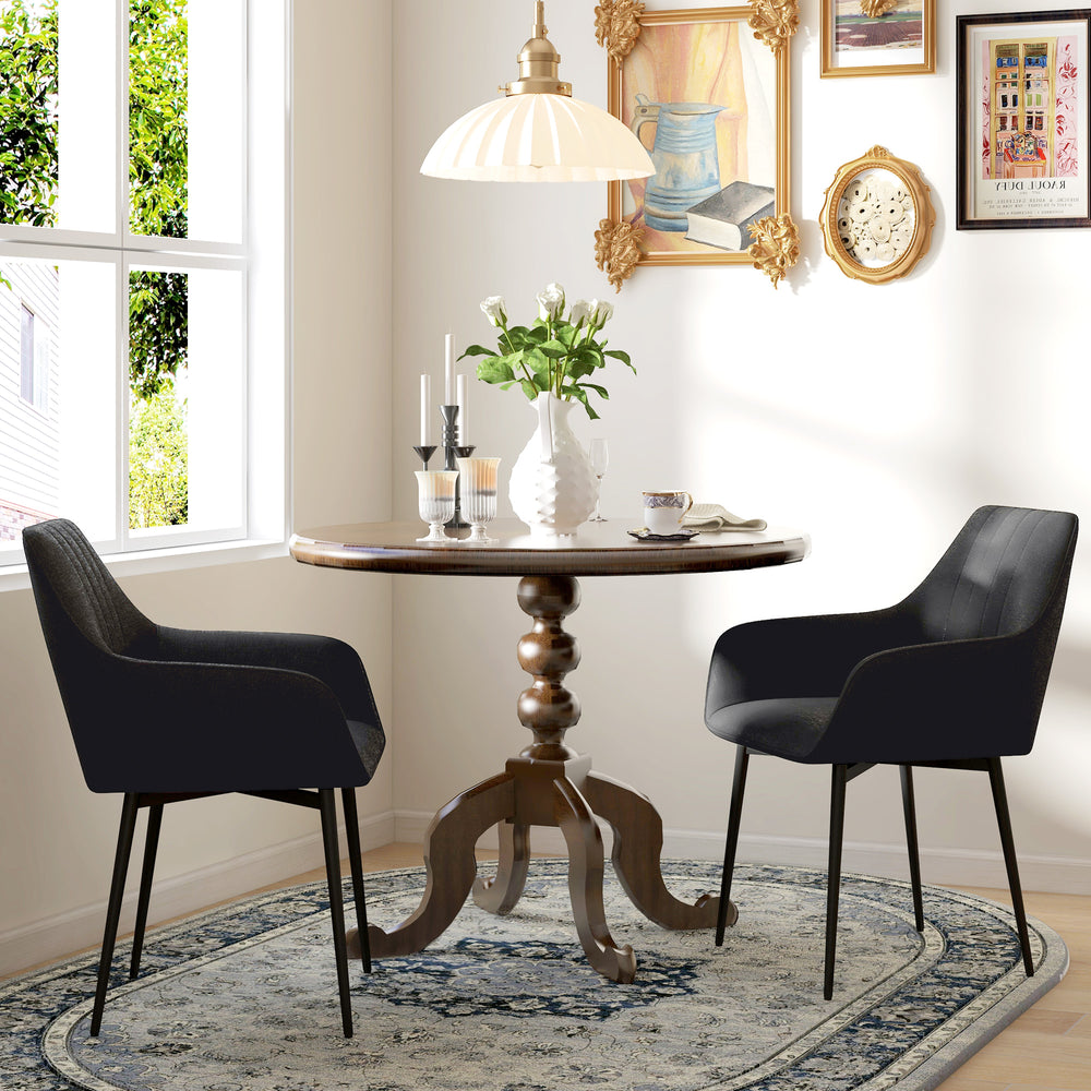 Set of 2 linen-upholstered dining chairs with metal legs, black