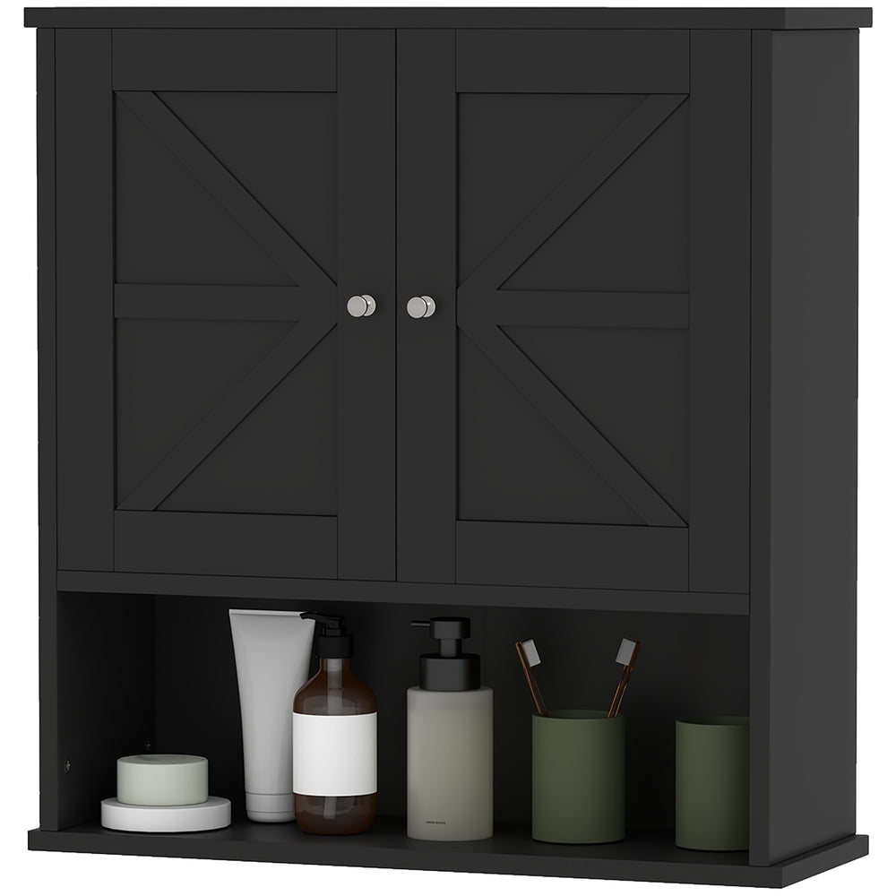 Bathroom Medicine Cabinet with Barn Doors and Adjustable Shelf, Black