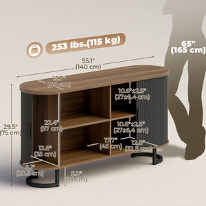 55" Fluted sliding door sideboard, black and brown