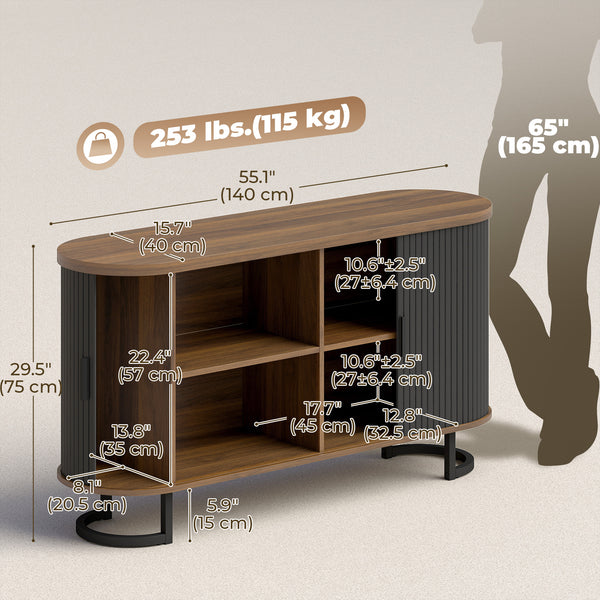 55" Fluted sliding door sideboard, black and brown