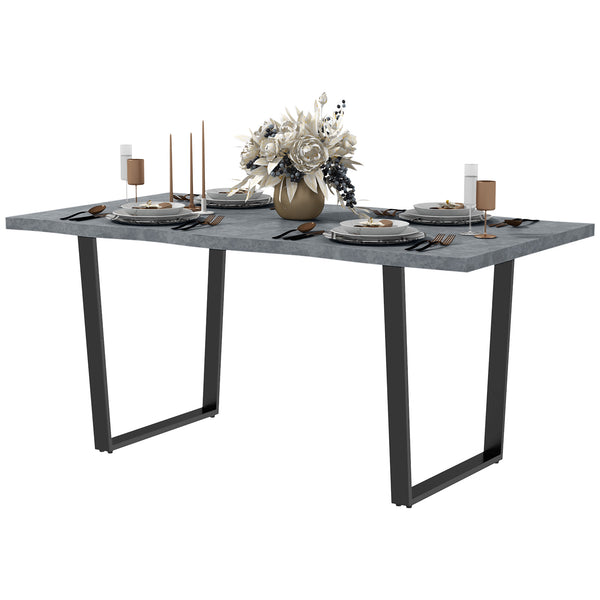 Industrial dining table with wavy edge top and steel legs, seats up to 6, cement gray