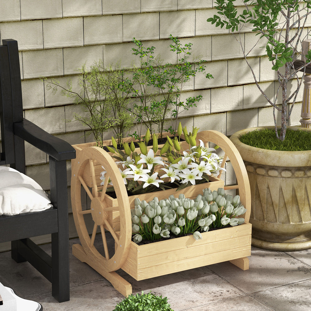 Three-tier wooden planter in the shape of a cart