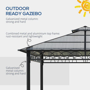 10 x 10 gazebo with double PC rigid roof, steel frame, netting and curtains