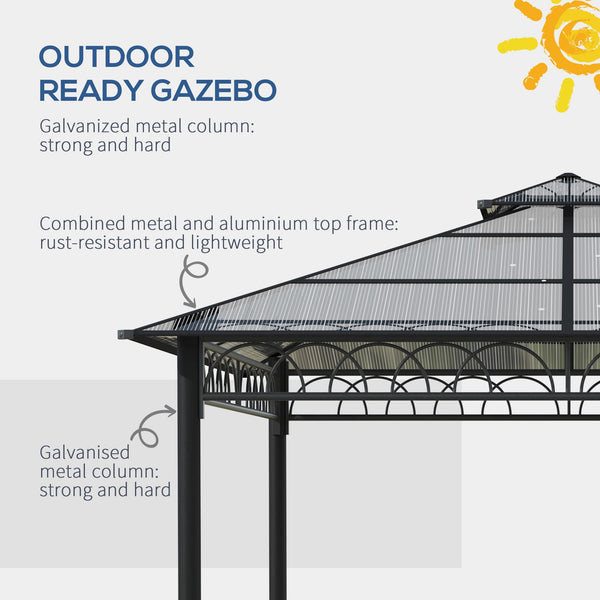 10 x 10 gazebo with double PC rigid roof, steel frame, netting and curtains