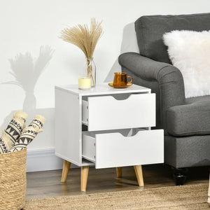 Modern bedside table with 2 drawers and pine legs, white