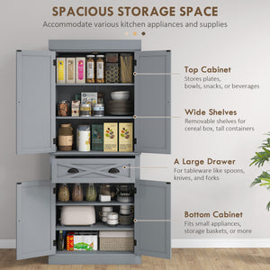 Storage unit with 4 doors, drawer and adjustable shelves, gray