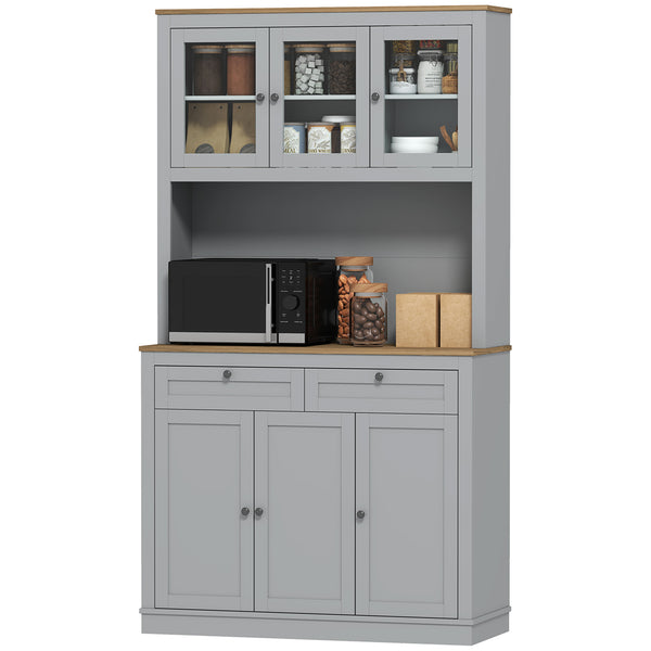 Pantry with microwave space and glass doors, gray