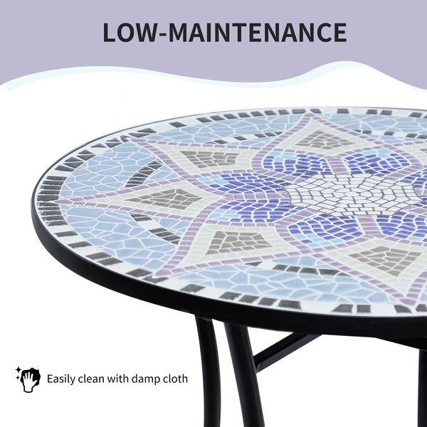 23.6" Mosaic Round Patio Table with Ceramic Tabletop, Outdoor Furniture, Multicolor