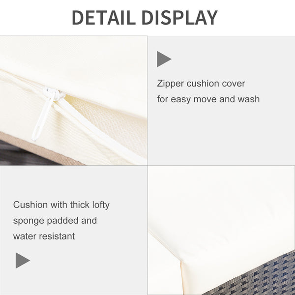 3 Seater Rattan and Wicker Sofa, Outdoor Garden Furniture with Cushion, Cream White