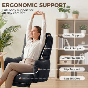 155° Reclining Office Chair with Footrest, Black
