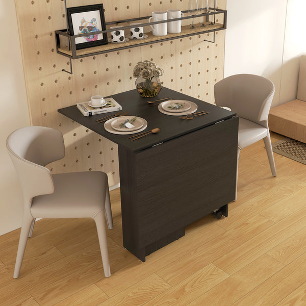 Folding Dining Table with Storage Shelves and Casters, Black