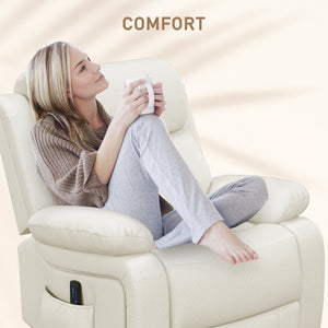 Faux Leather Recliner Chair with Vibration Massage, Cream White