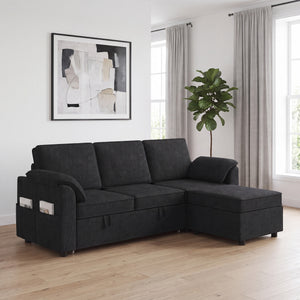 Reversible Sectional Sleeper Sofa with Storage, Black