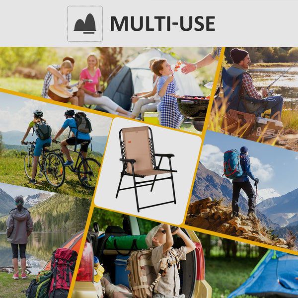 Folding outdoor chair with armrests and elastic backrest, beige
