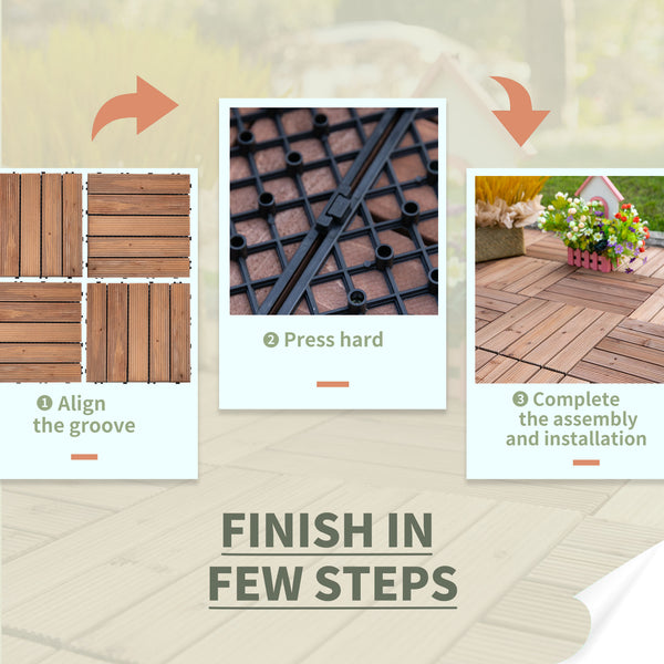 Set of 27 interlocking wooden patio tiles, brown