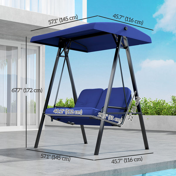 2-seater outdoor swing with adjustable canopy, dark blue