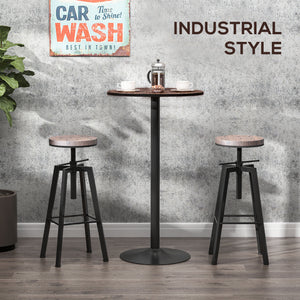 Industrial high bistro table with metal base and elm wood top