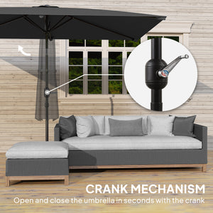 Rectangular tilting aluminium garden parasol 2 x 3 m, garden parasol, outdoor parasol with crank, dark grey