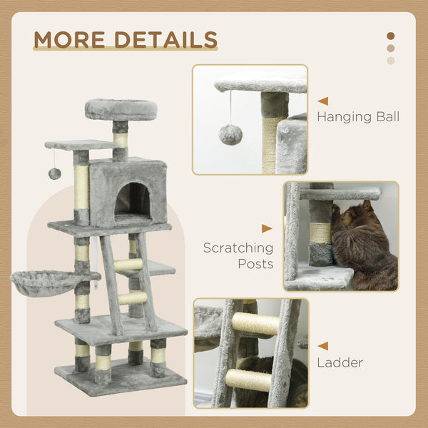 Large 124cm Cat Tree for Indoor Cats, Light Grey