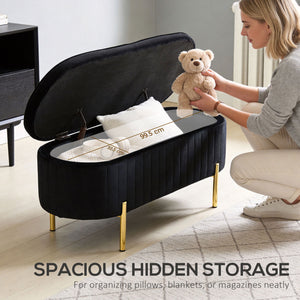 Upholstered bench with thick padding and metal legs, black
