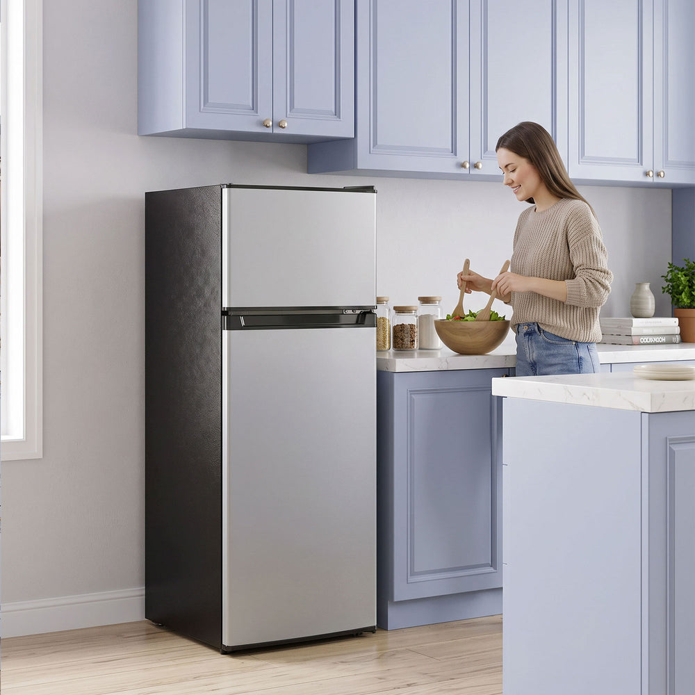 7.7 cu. ft. Refrigerator with Freezer, Silver and Black