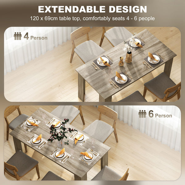 Kitchen table for 4 to 6 people, wood effect, grey 