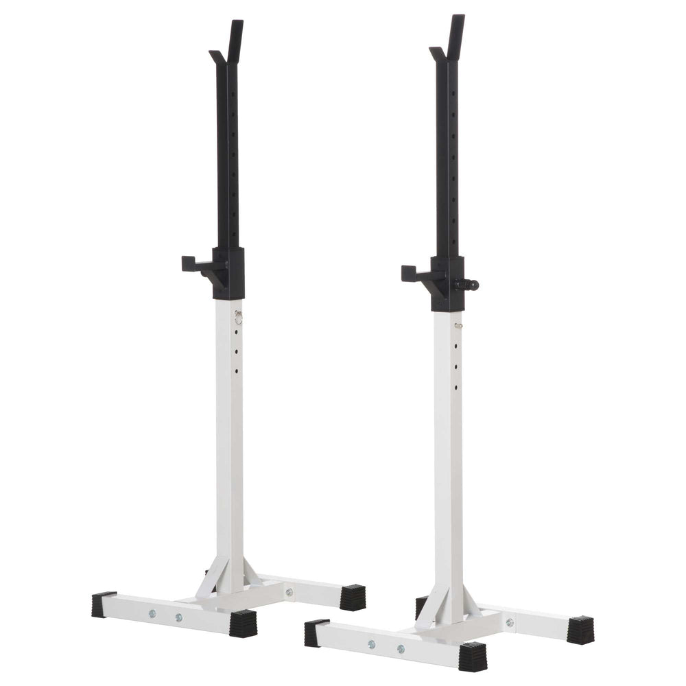 Adjustable Barbell Rack for Squats and Weightlifting with 2 Bars, Black and White