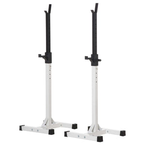 Adjustable Barbell Rack for Squats and Weightlifting with 2 Bars, Black and White