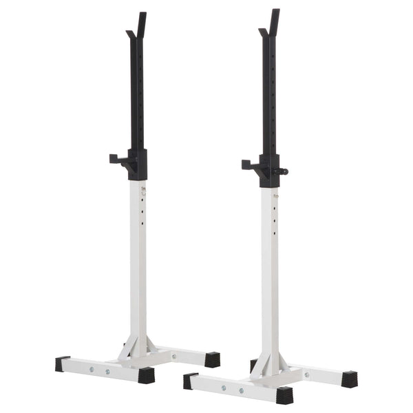 Adjustable Barbell Rack for Squats and Weightlifting with 2 Bars, Black and White