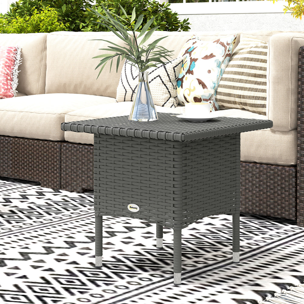 Wicker outdoor side table with fully woven top, grey