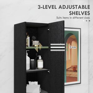 Bathroom Storage Cabinet with Adjustable Shelves, Bathroom Organizer, Black Wood Grain