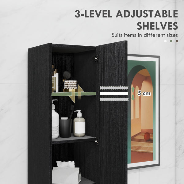 Bathroom Storage Cabinet with Adjustable Shelves, Bathroom Organizer, Black Wood Grain