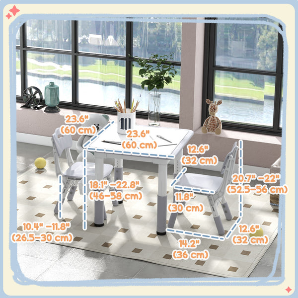 3-Piece Height Adjustable Table and Chair Set with Storage, Grey