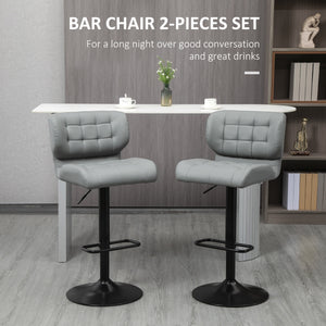 Set of 2 swivel bar stools in faux leather, grey