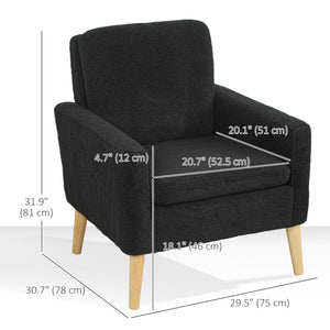 Fabric accent chair with wooden legs and wide padded seat, black