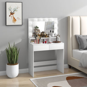 Dressing table with LED lighting mirror and drawers, white