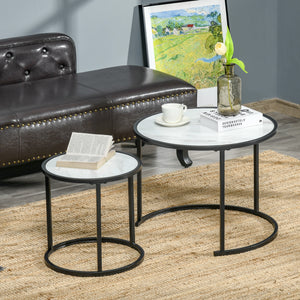 Set of 2 round nesting tables, white and black