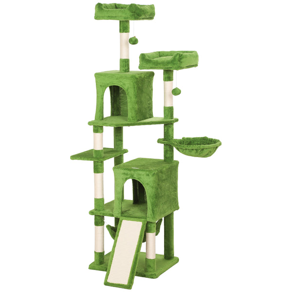 178cm Multi-Level Cat Tree with 2 Cabins, 2 Perches, Hammock, Play Balls, Green