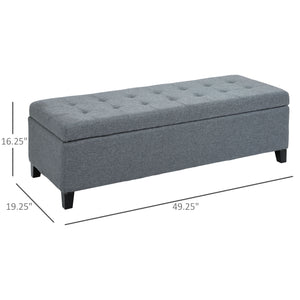 Rectangular upholstered linen entryway bench, gray